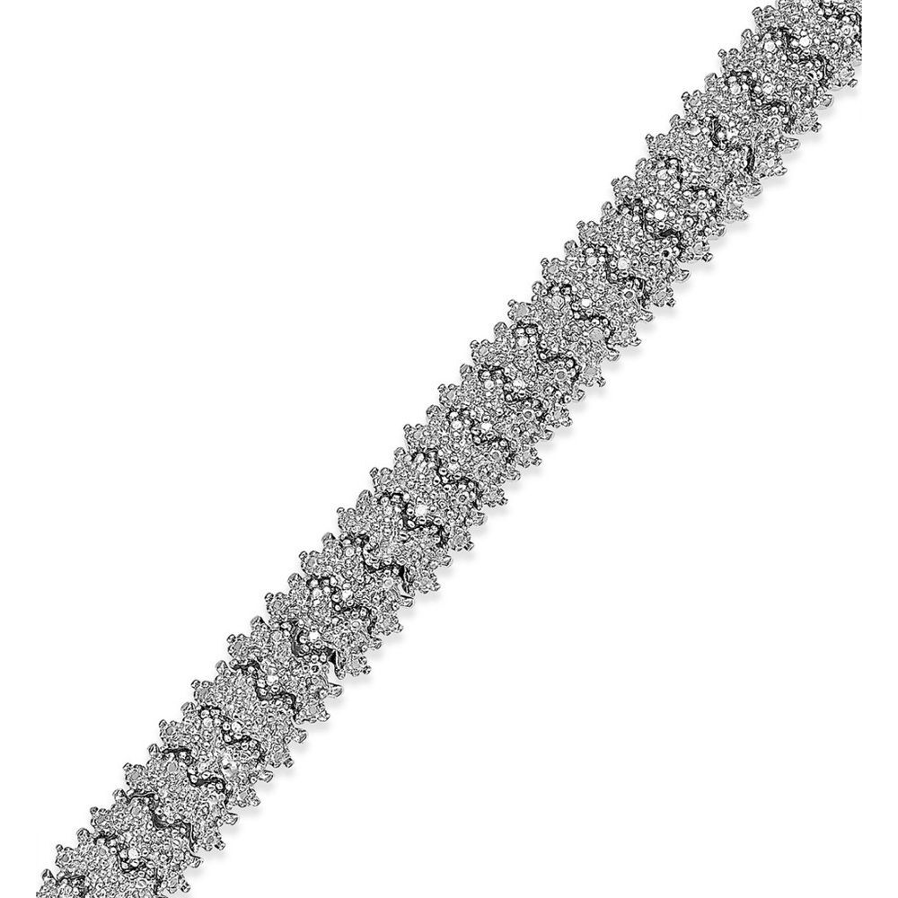 Sparkling Diamond-Inspired Adjustable Bracelet in Silver-Colored Brass